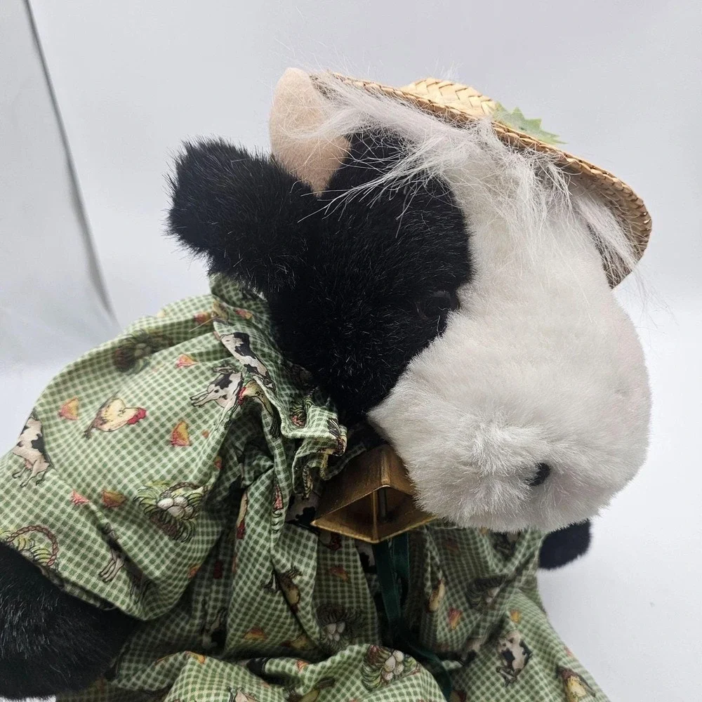 Vintage Joelson Industries Cow Plush Stuffed Animal Toy Medium Green Straw Hat